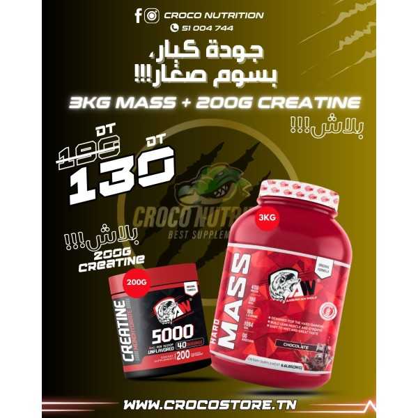 PACK HARD MASS 3KG + CREATINE MONOHYDRATE 200G