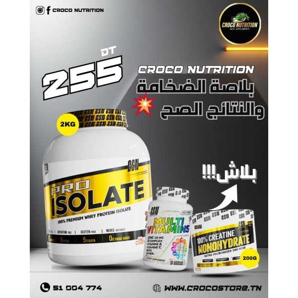 Pack Performance GSN : Isolate 2kg + Créatine 200g + Multivitamines