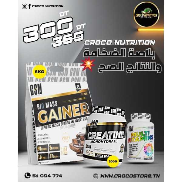 Pack GSN Big Mass : Gainer 6kg + Créatine 500g + Multivitamines